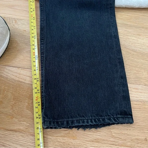 AGOLDE Black Jeans Lana Mid Rise Vintage Straight Jeans Gray 24 Distressed Rips - Picture 7 of 9